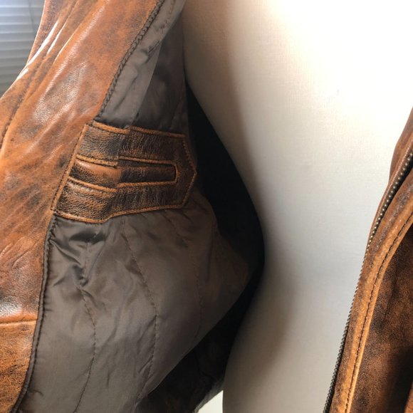 Pioneer Wear Distressed Men's Bomber Style Brown Lamb Leather Jacket Size 44 - Picture 6 of 16